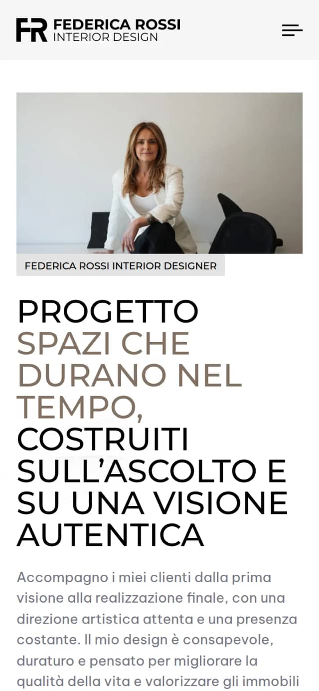 Sito di Federica Rossi Interior Design su smartphone
