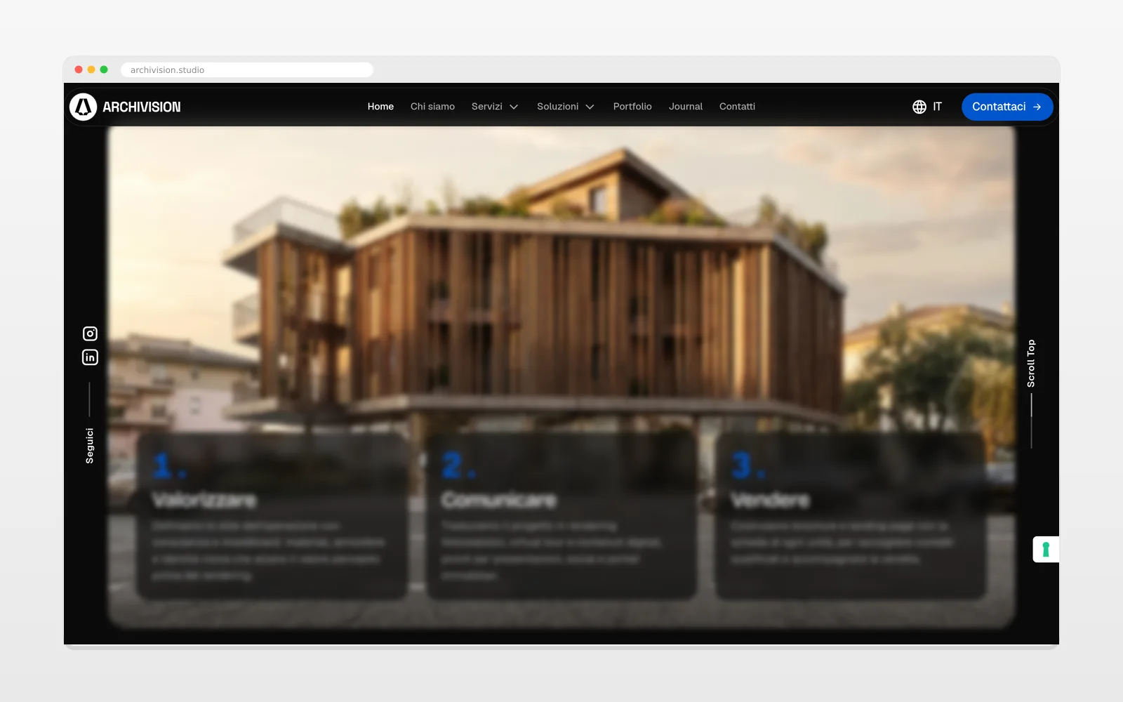 Una sezione interna del sito Archivision Studio su desktop