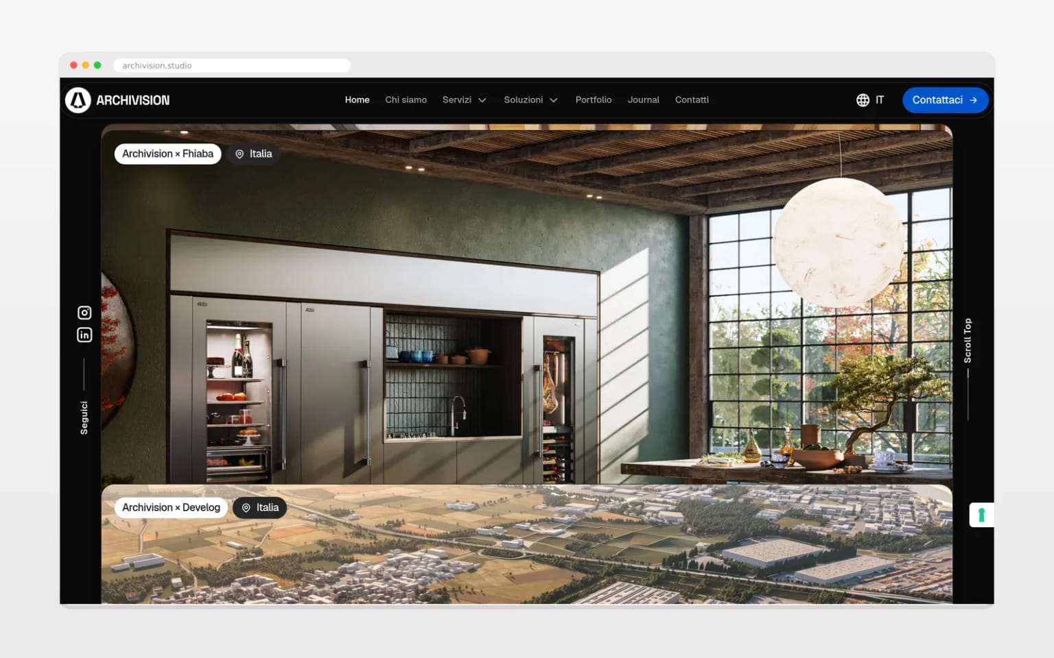 Una sezione interna del sito Archivision Studio su desktop