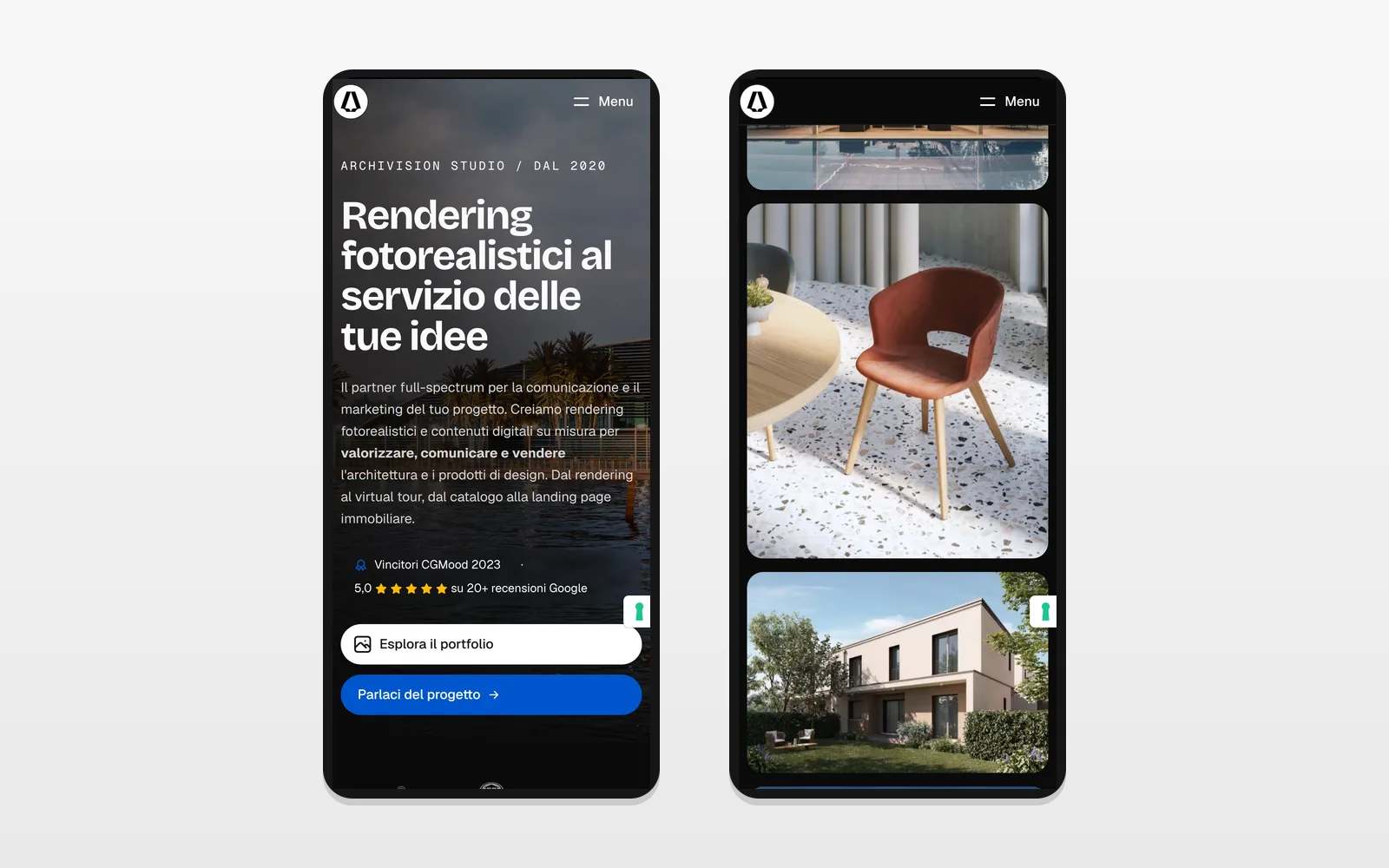 Il sito Archivision Studio visto da smartphone