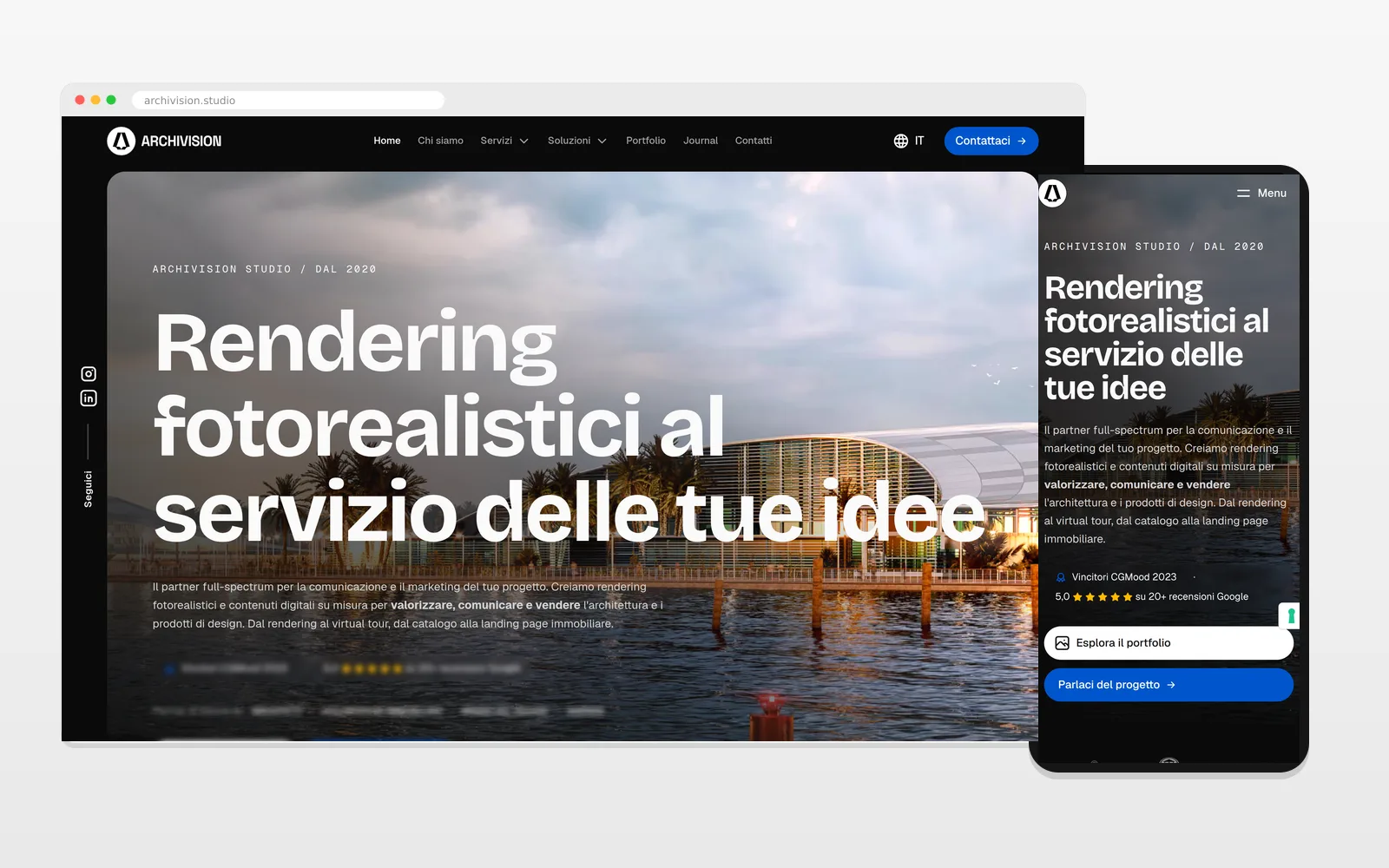 Home del sito Archivision Studio su desktop e su smartphone