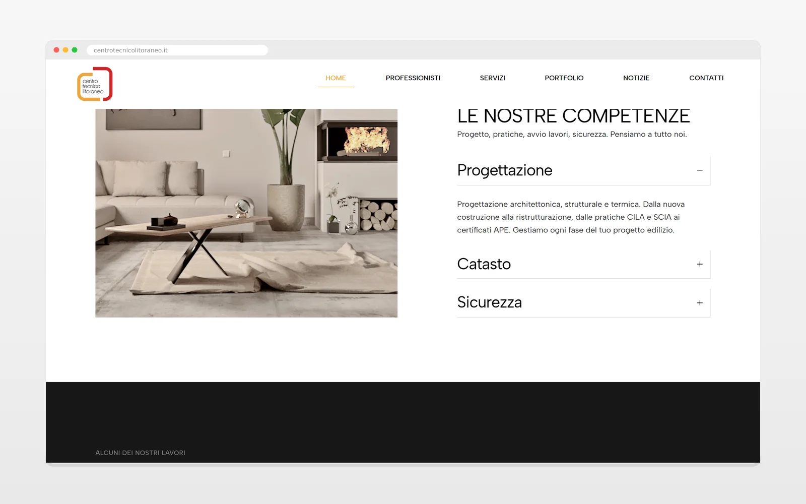 Una sezione interna del sito Centro Tecnico Litoraneo su desktop