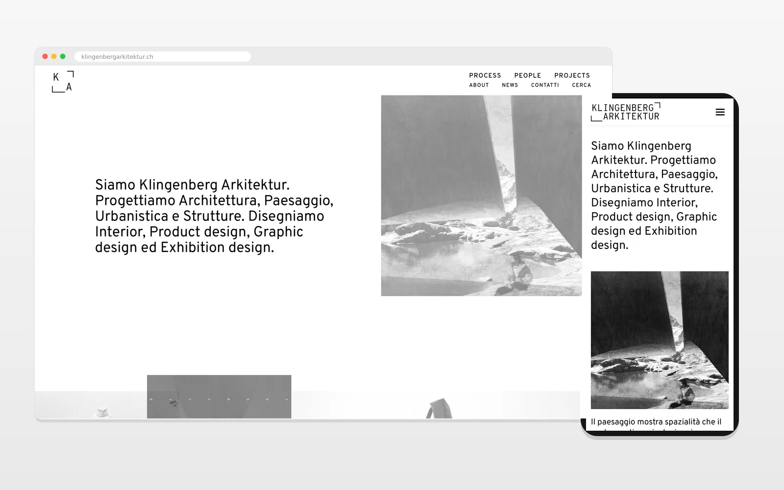 Home del sito Klingenberg Arkitektur su desktop e su smartphone