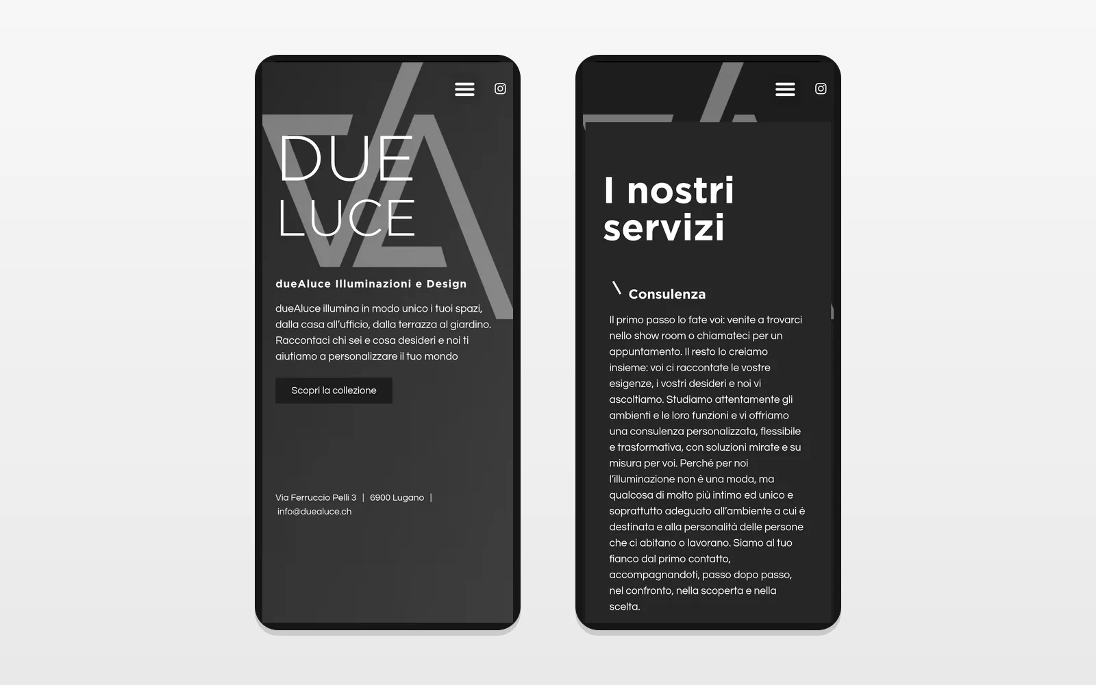 Il sito dueAluce visto da smartphone