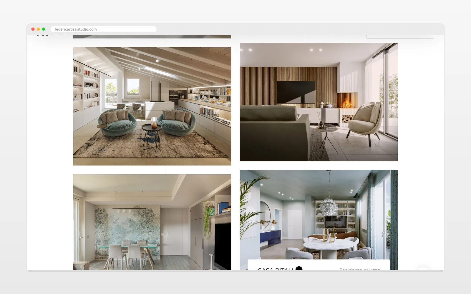 Una sezione interna del sito Federica Rossi Interior Design su desktop