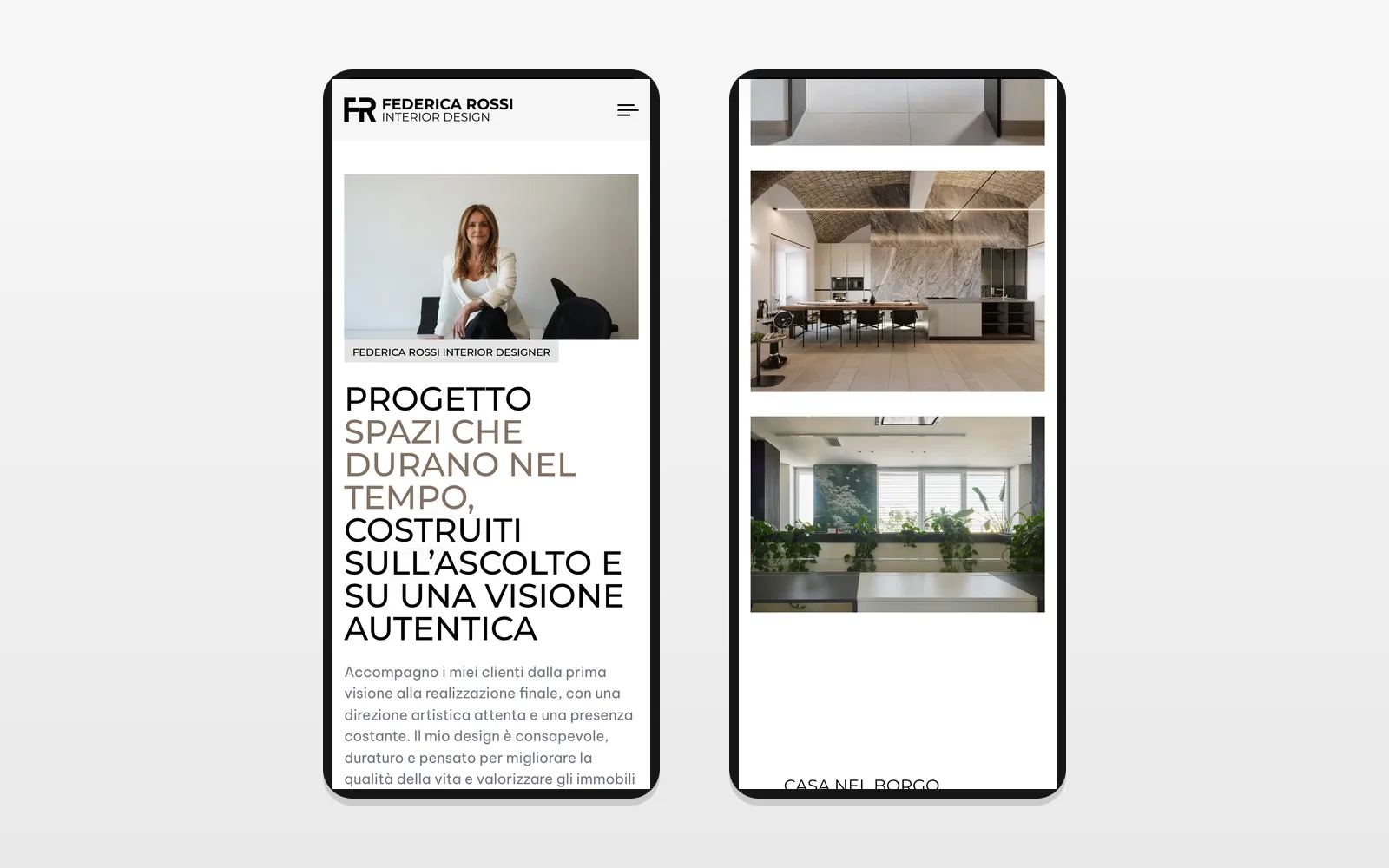 Il sito Federica Rossi Interior Design visto da smartphone