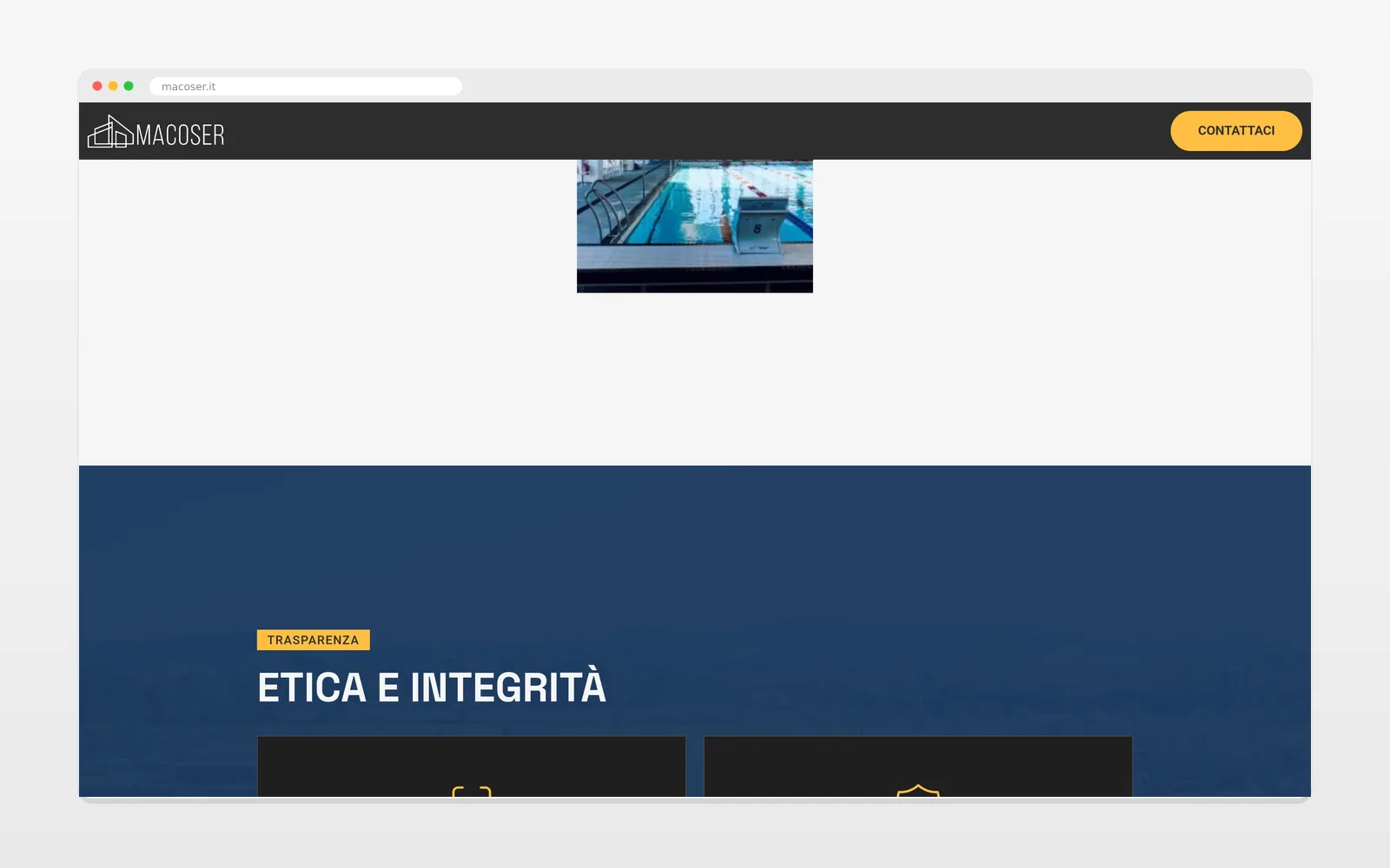 Una sezione interna del sito Macoser S.r.l. su desktop