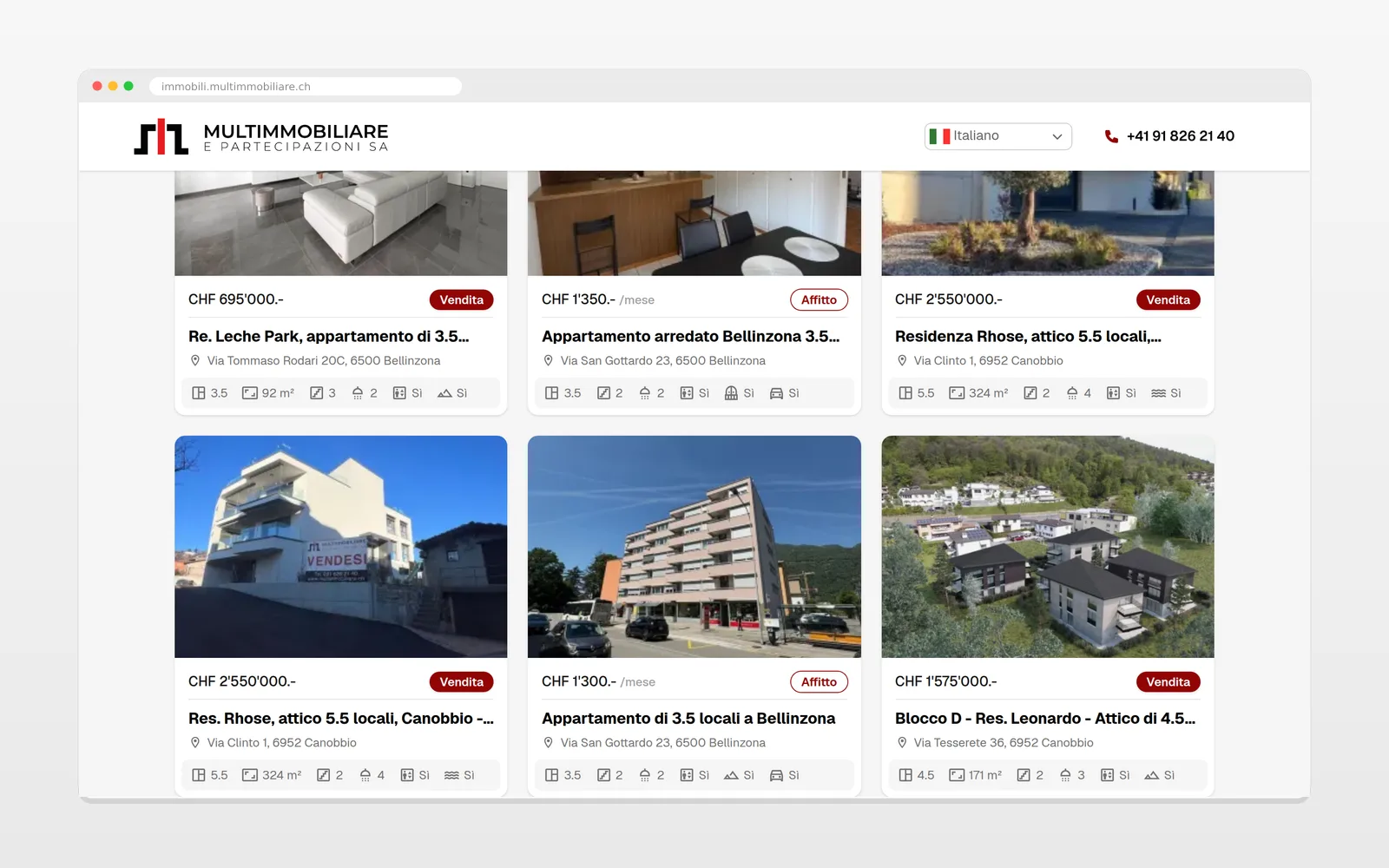 Una sezione interna del sito Multimmobiliare su desktop