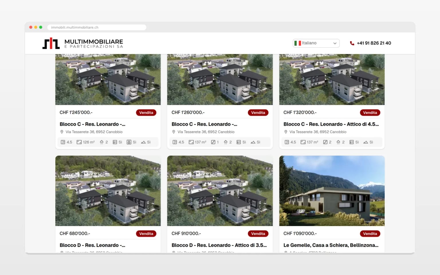 Una sezione interna del sito Multimmobiliare su desktop
