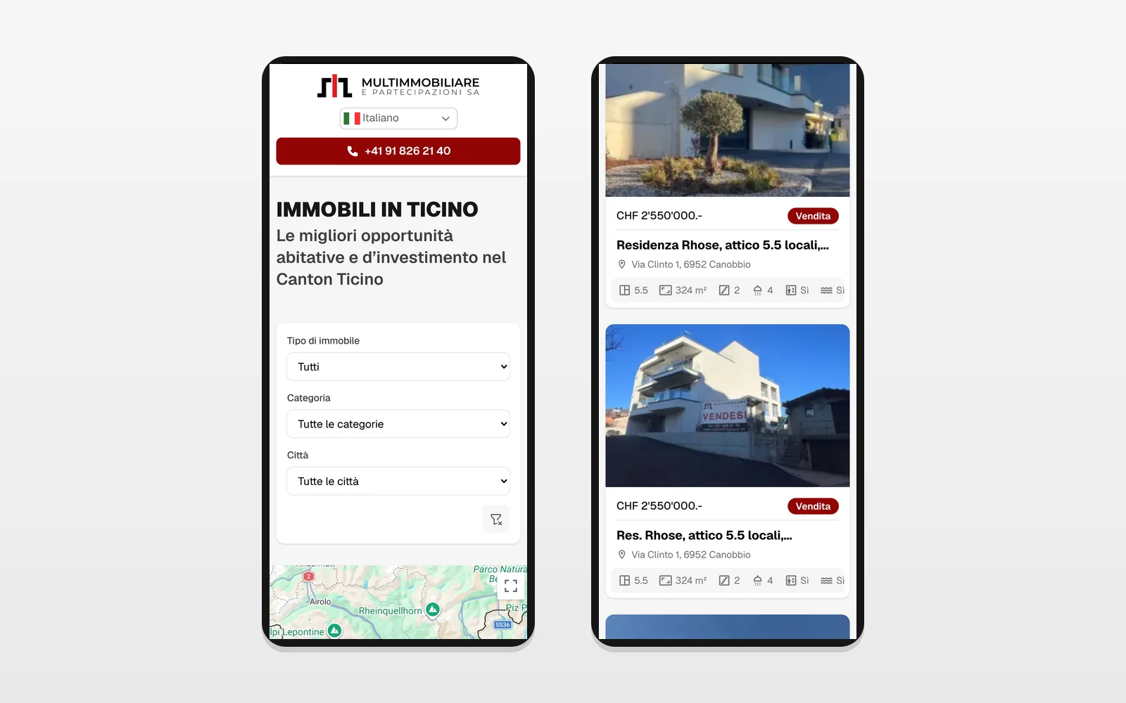 Il sito Multimmobiliare visto da smartphone