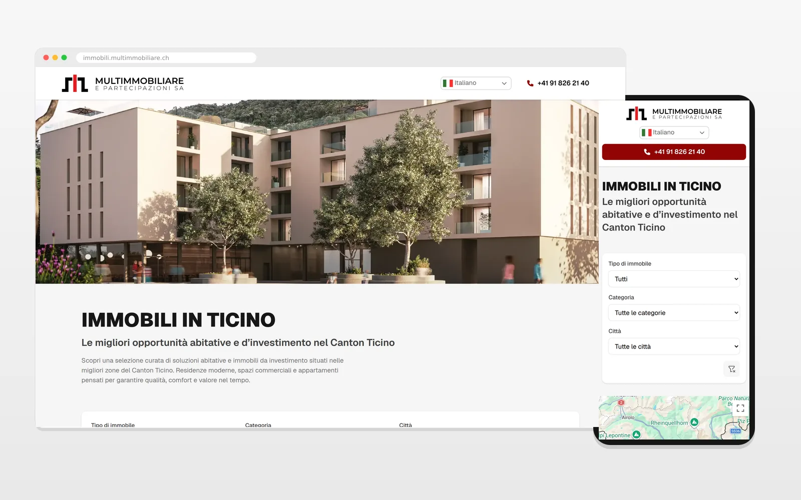 Home del sito Multimmobiliare su desktop e su smartphone