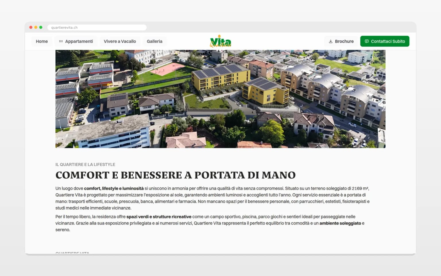 Una sezione interna del sito Quartiere Vita su desktop