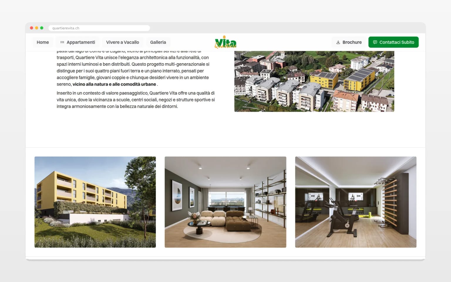 Una sezione interna del sito Quartiere Vita su desktop